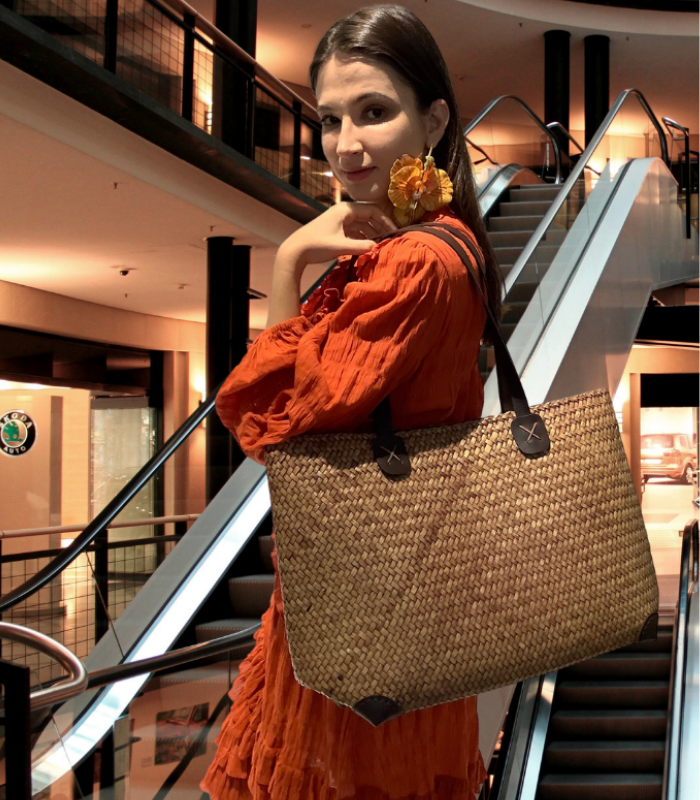 KonaCoco_Rattan and leather shopper